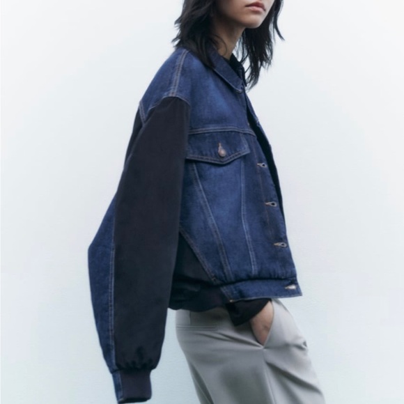Zara Contrasting denim bomber jacket - Picture 3 of 6